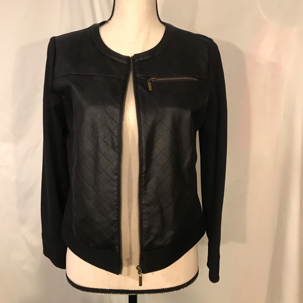 Ruby Rd. Faux Leather Sweater Jacket Petite